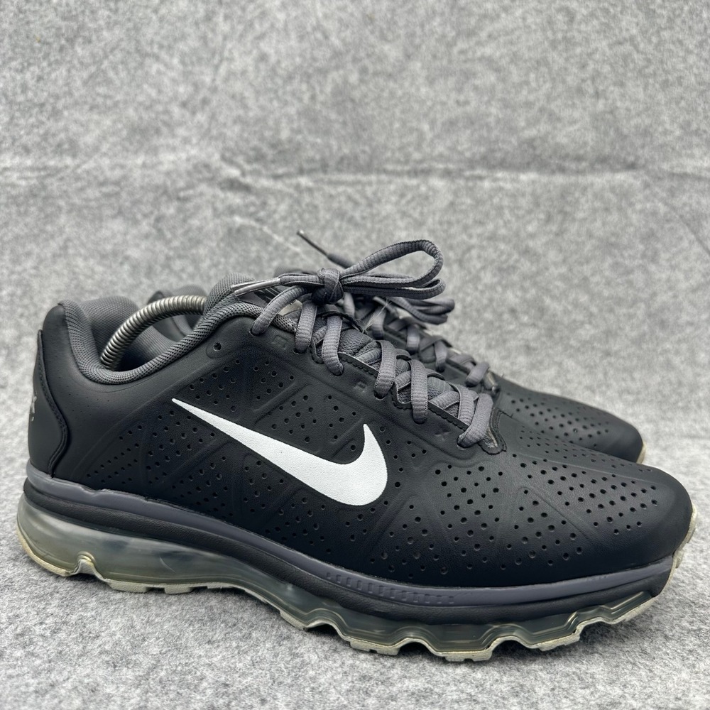 Nike Air Max 2011 Mens 10 Black Gray Leather Running Shoes Athletic Sneakers Gym